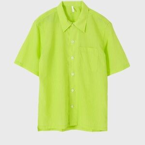 “Sunflower Spacey” Neon Yellow/Green Short Sleeve Button Down Shirt